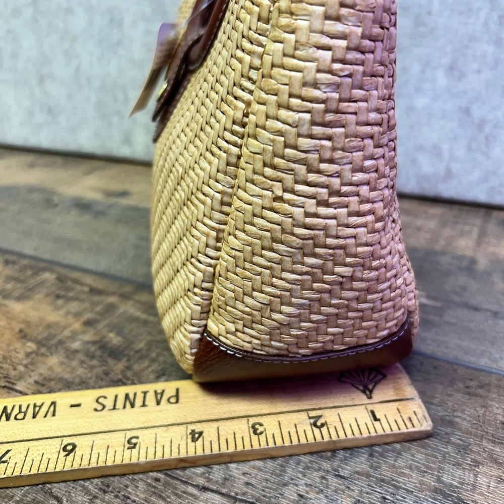 Franco Sarto Raffia Straw Tote Bag Top Handle Brown Leather Trim Natural NWT - Picture 5 of 9